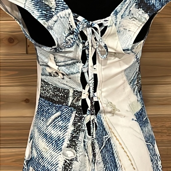 HILDUR YEOMAN The Off Shoulder Dress in Denim Patch - Picture 9 of 14